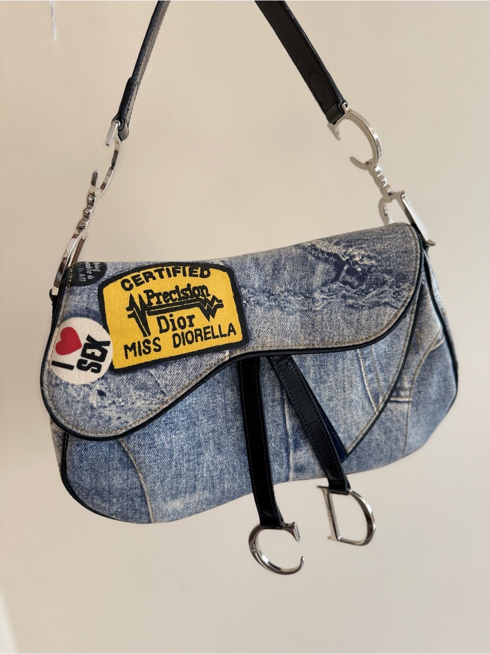 Dior Double Saddle Bag Miss Diorella I love Sex in Blue Denim
